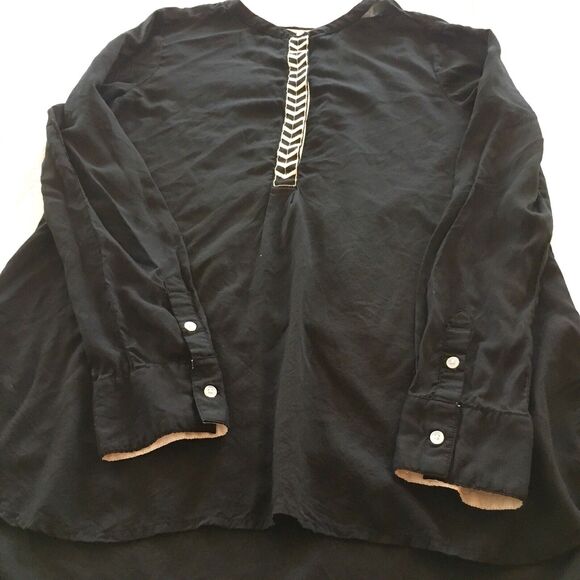 Old Navy Womens Medium Black Tunic Shirt Top Blouse White Chevron Button Up - Picture 12 of 12